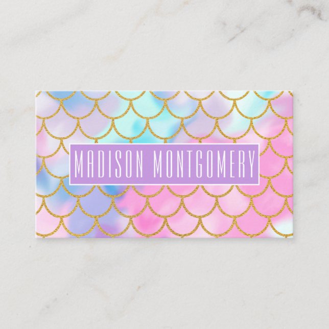 Tarjeta De Visita Girly Pastel Ombre Ombre Purpurina Sirena Nombre (Anverso)