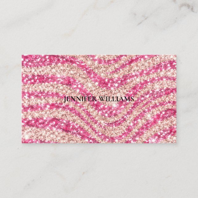 Tarjeta De Visita Girly Pink Blush Glitter Zebra Pattern             (Anverso)
