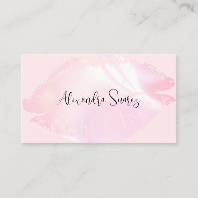 Tarjeta De Visita Girly Pink Lips Feminine Makeup Artist Simple (Anverso)
