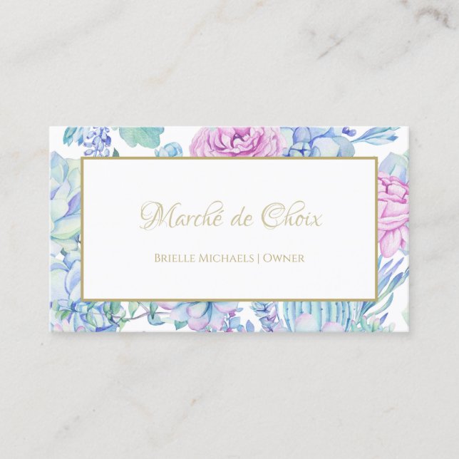 Tarjeta De Visita Girly Purple Succulum Floral Beauty Boutique (Anverso)