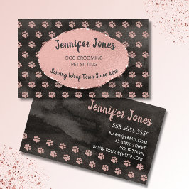 Tarjeta De Visita Girly Rosa Gold Paw Imprime Perro Grooming