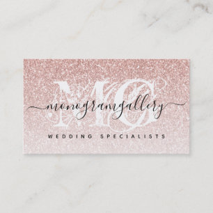 Tarjeta De Visita Girly Rosa Gold Purpurina Luxe Glam Monograma