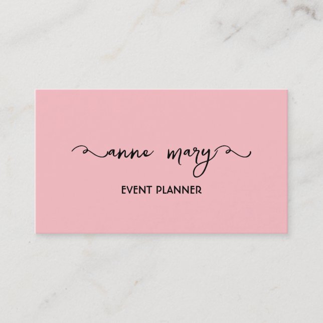Tarjeta De Visita Girly Rubor Pink Trendy Calligraphy Event Planner (Anverso)