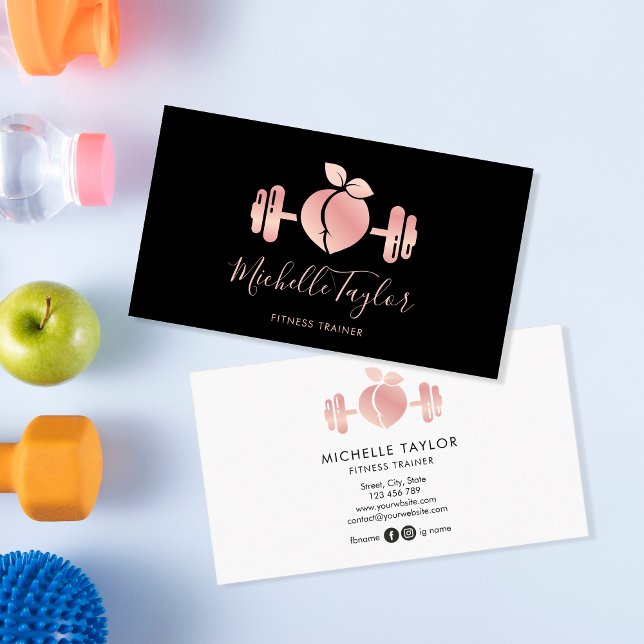 Tarjeta De Visita Girly Rubor Rosa Gold Fitness Entrenador moderno (Subido por el creador)