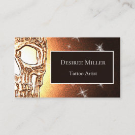 Tarjeta De Visita Girly Skull Gothic Guay Gold Purpurina Metallic