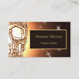 Tarjeta De Visita Girly Skull Gótico Oro Amarillo Purpurina Metálico