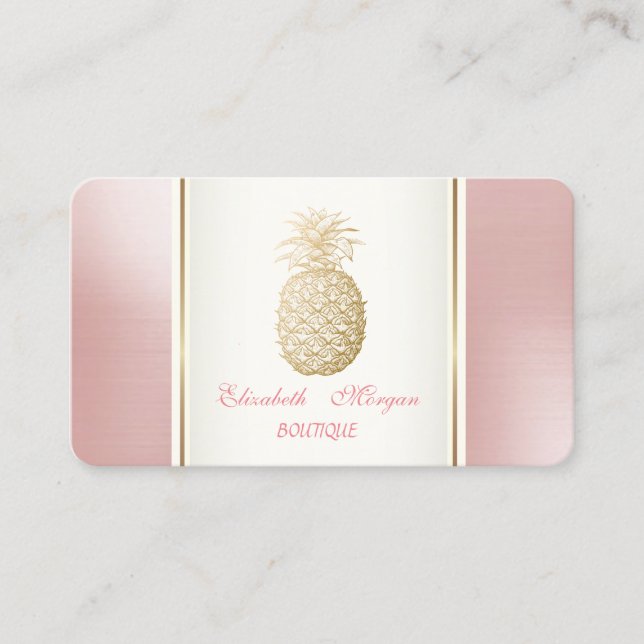 Tarjeta De Visita Girly Trendy Moderno Gold Pineapple Tropical (Anverso)