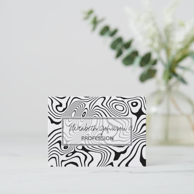 Tarjeta De Visita Giro líquido blanco negro Resumen Diseño (Anverso de pie)