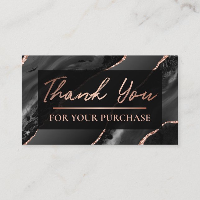Tarjeta De Visita Glam Black Agate Gracias Por Tu Compra (Anverso)