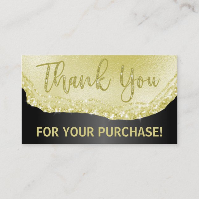 Tarjeta De Visita Glam Black Gold Agate Gracias Comprar Insertar (Anverso)