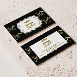 Tarjeta De Visita Glam Black Gold Hair Stylist Business