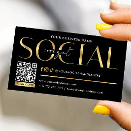 Tarjeta De Visita Glam Black & Gold Let's Get Social Media QR Code