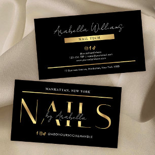 Tarjeta De Visita Glam Black Gold Modern Manicure Diseñador de Uñas