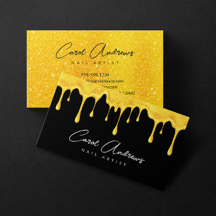 Tarjeta De Visita Glam Black Gold Purpurina estrena salón de artista