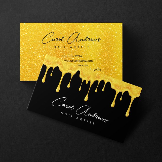 Tarjeta De Visita Glam Black Gold Purpurina estrena salón de artista (Subido por el creador)