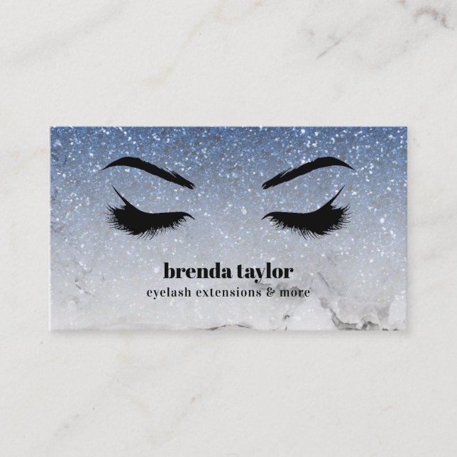 Tarjeta De Visita Glam Blue purpurina oscuro Marble Eyelash Browbar (Anverso)