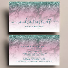 Tarjeta De Visita Glam Burgundy Marble Teal Glitter Script Stylist