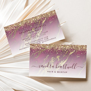 Tarjeta De Visita Glam Burgundy Rojo Oro Mármol Brillo Script