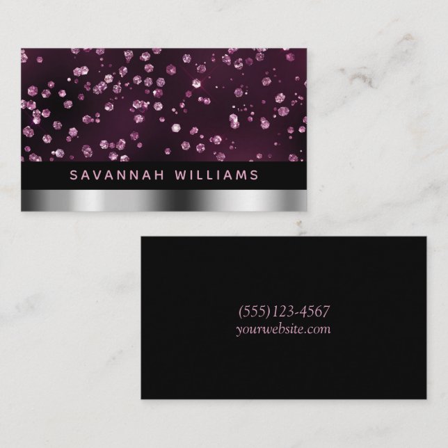 Tarjeta De Visita Glam Elegant Purpurina Jewels Monogram Profesional (Anverso / Reverso)