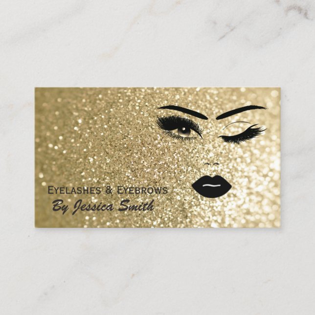 Tarjeta De Visita Glam elegante purpurinoso dorado chica cara (Anverso)