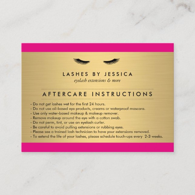 Tarjeta De Visita Glam Eyelashes Pink and Gold Afcare Card (Anverso)