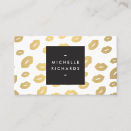 Tarjeta De Visita Glam Faux Gold Lip Print White