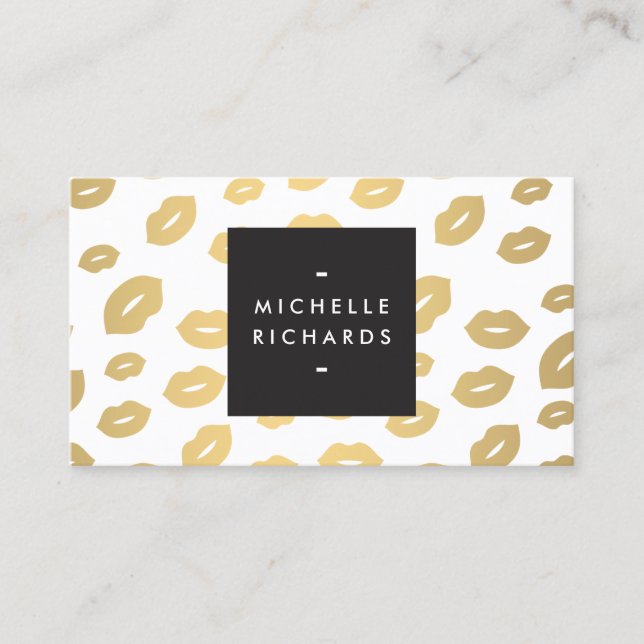 Tarjeta De Visita Glam Faux Gold Lip Print White (Anverso)