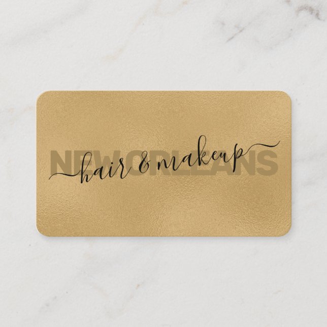 Tarjeta De Visita Glam Faux Relieve metalizado dorado Calligraphy Ha (Anverso)