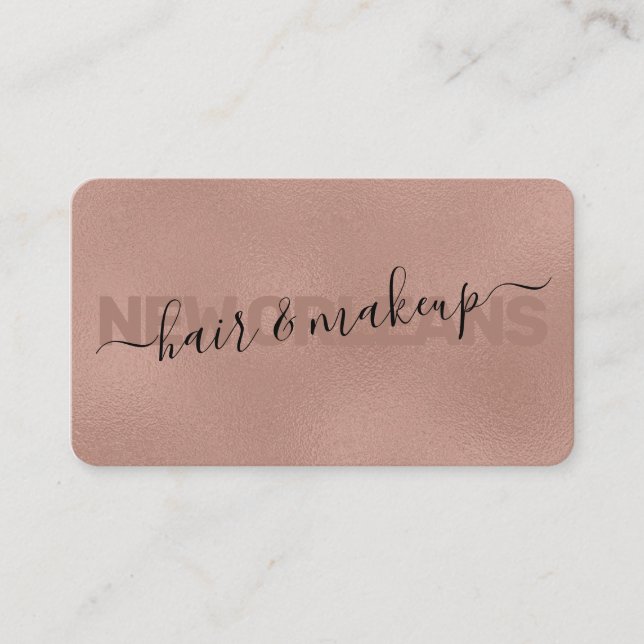 Tarjeta De Visita Glam Faux Rosa Calligraphy Hair Stylist (Anverso)