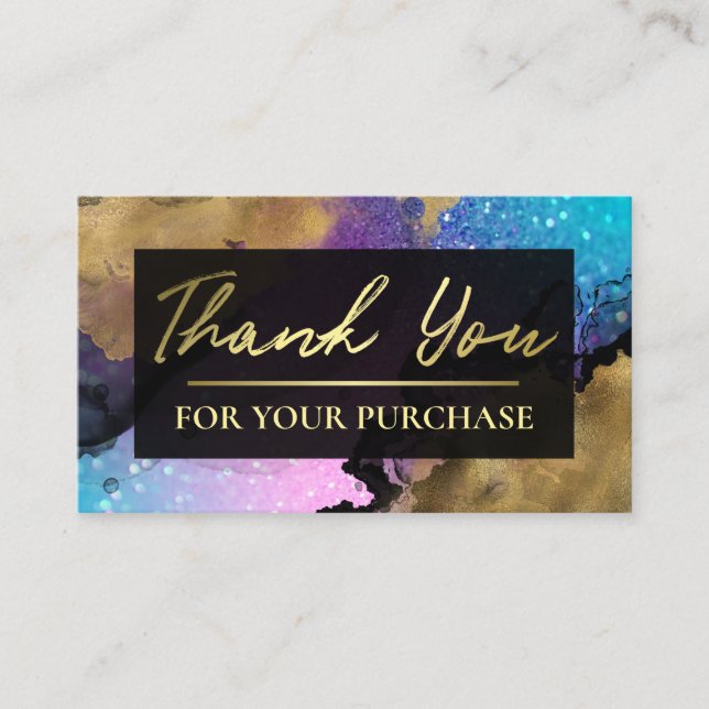 Tarjeta De Visita Glam Galaxy Gold Ink Gracias Por Su Compra (Anverso)