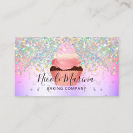 Tarjeta De Visita Glam Girly Cupcake Bakery Faux Holographic Purpuri