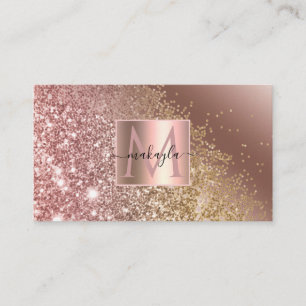 Tarjeta De Visita Glam Girly Rosa Gold Gitter Nombre de diseño Monog
