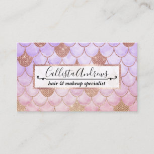 Tarjeta De Visita Glam Girly Rosa Oro Purpurina Escales de Sirena