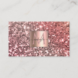 Tarjeta De Visita Glam Girly Rubor Pink Gitter Design Name Monograma