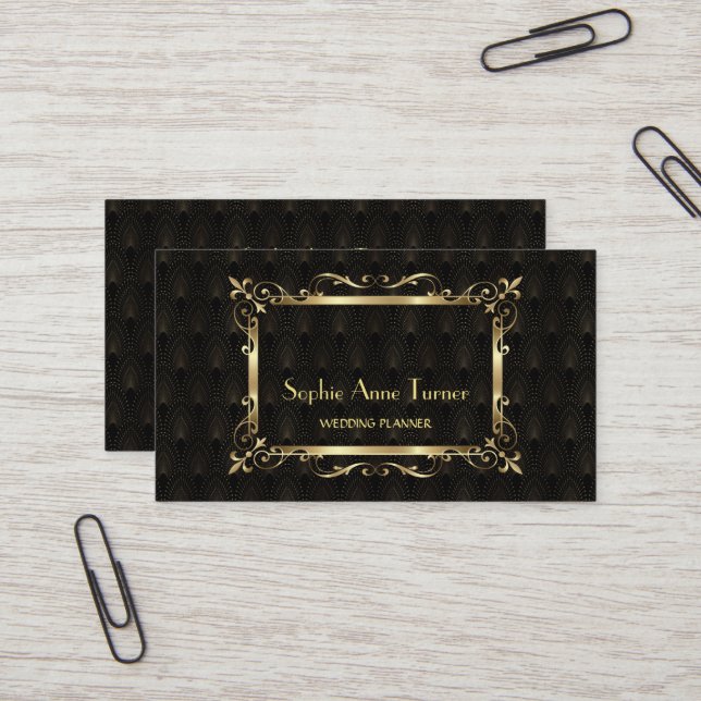 Tarjeta De Visita Glam Gold Art Deco Gran Gatsby Profesional (Anverso/Reverso In Situ)