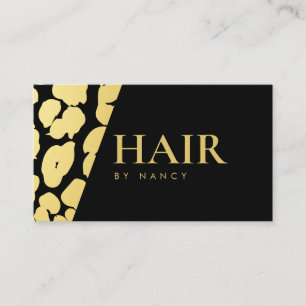 Tarjeta De Visita Glam Gold Estilista de Pelo con Estampado de Leopa