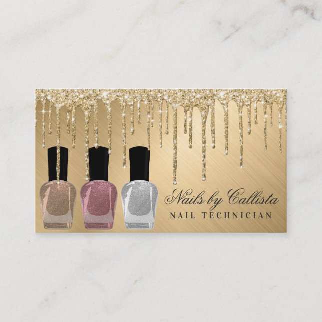 Tarjeta De Visita Glam Gold Metallic Purpurina Dris Nail Polaco (Anverso)