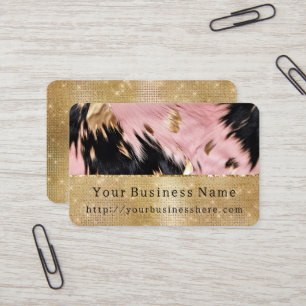 Tarjeta De Visita Glam Gold Sparkle Piel de vaca negro rosa