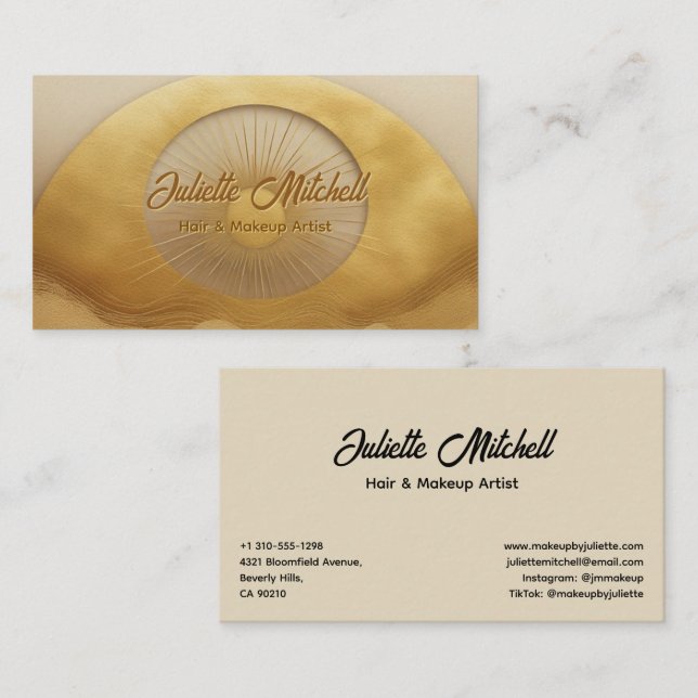 Tarjeta De Visita Glam Gold Sunburst Hair & Makeup Artist Card (Anverso / Reverso)