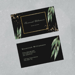 Tarjeta De Visita Glam Green Gold Eucalyptus Personalizable negro
