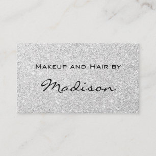 Tarjeta De Visita Glam Gris Plata Brillo Destellos Artista de Maquil