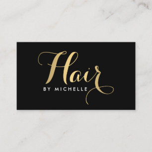 Tarjeta De Visita Glam Hairstylist Script Textos Dorado/Negro
