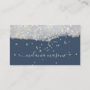 Tarjeta De Visita Glam Holographic Purpurina Makeup Artist Blue