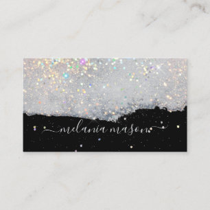 Tarjeta De Visita Glam Holographic Purpurina Makeup Artista Negro