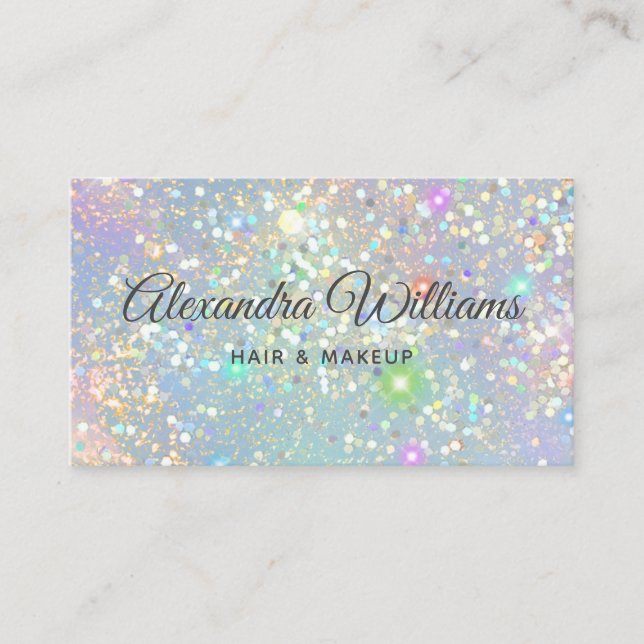 Tarjeta De Visita Glam Holographic Purpurina Moderno de moda Azul Ve (Anverso)