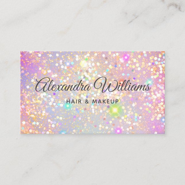 Tarjeta De Visita Glam Holographic Purpurina moderno rosado de moda (Anverso)