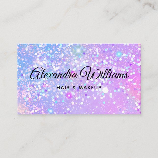 Tarjeta De Visita Glam Holographic Purpurina Púrpura moderno de moda (Anverso)