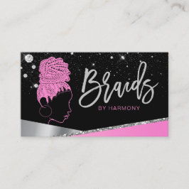 Tarjeta De Visita Glam Hot Pink Purpurina Diamond Hair Braider Salon