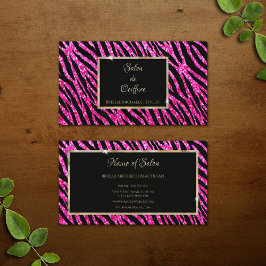 Tarjeta De Visita Glam Hot Pink Purpurina Zebra Print and Gold Frame