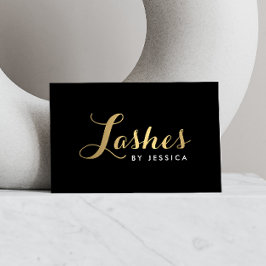 Tarjeta De Visita Glam Lashes Script Textos Dorados/Black Business C